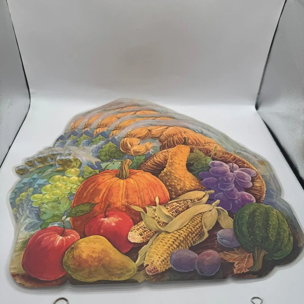 6 Vintage Placemats 1991 Turkey Cornucopia Reversible Harvest Table Thanksgiving
